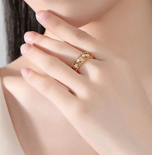 Gold Plated Anti Tarnish Stainless Steel Star Themed Adjustable Finger Ring