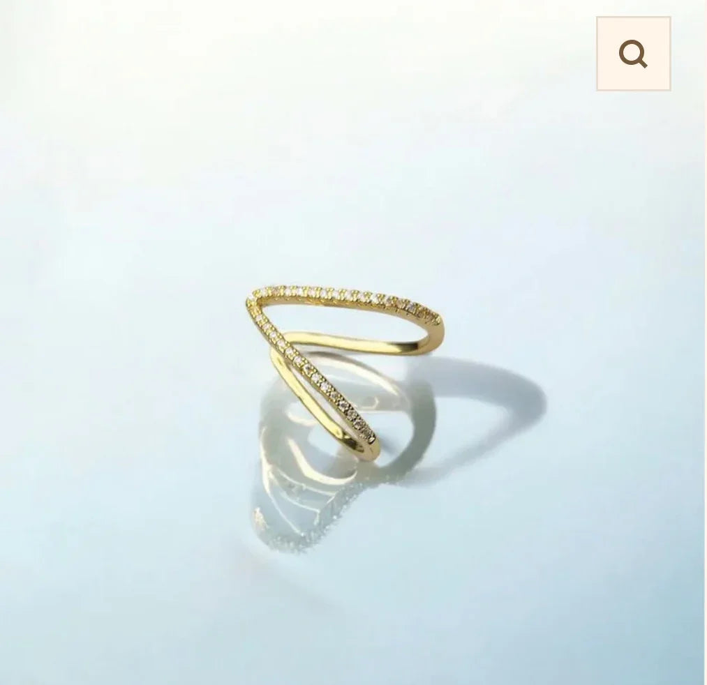 Gold-Plated Anti Tarnish V Shaped CZ Studded Adjustable Finger Ring - ELL DESIGNS