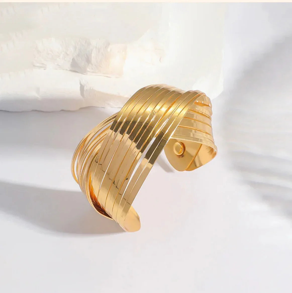 Gold-Plated Bangle-Style Cuff Bracelet For Women And Girls
