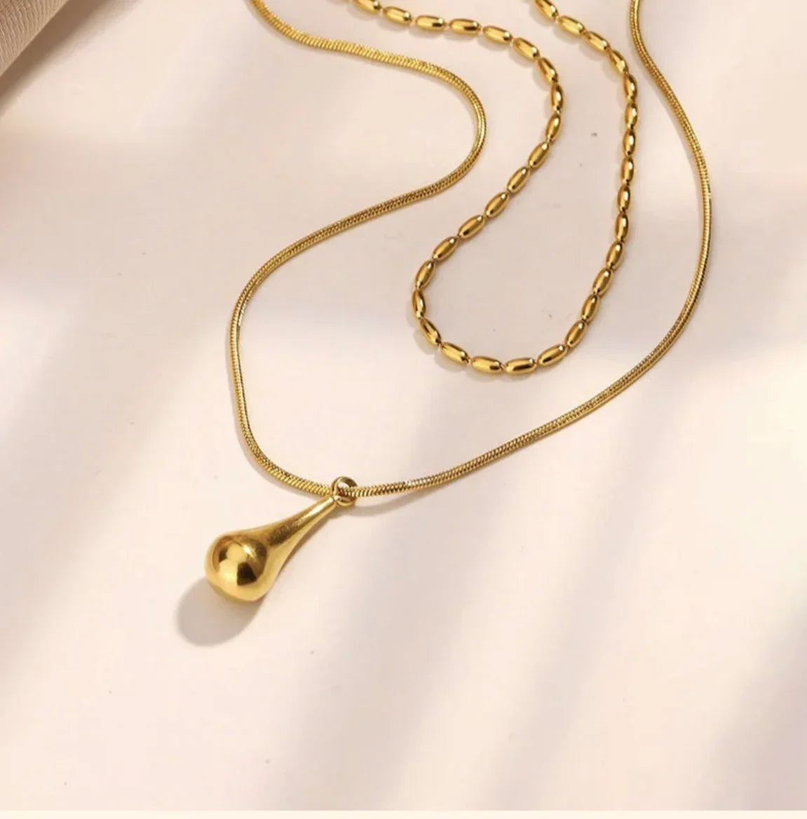 Gold-Plated Anti Tarnish Minimalistic Teardrop Layered Necklace - ELL DESIGNS