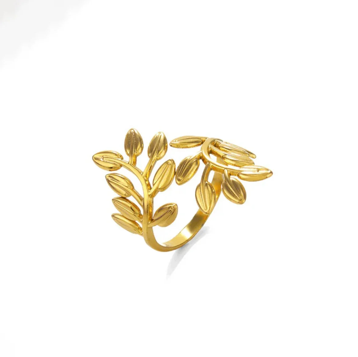 Gold Plated Anti Tarnish Stainless Steel Leaf Themed Adjustable Finger Ring - ELL DESIGNS