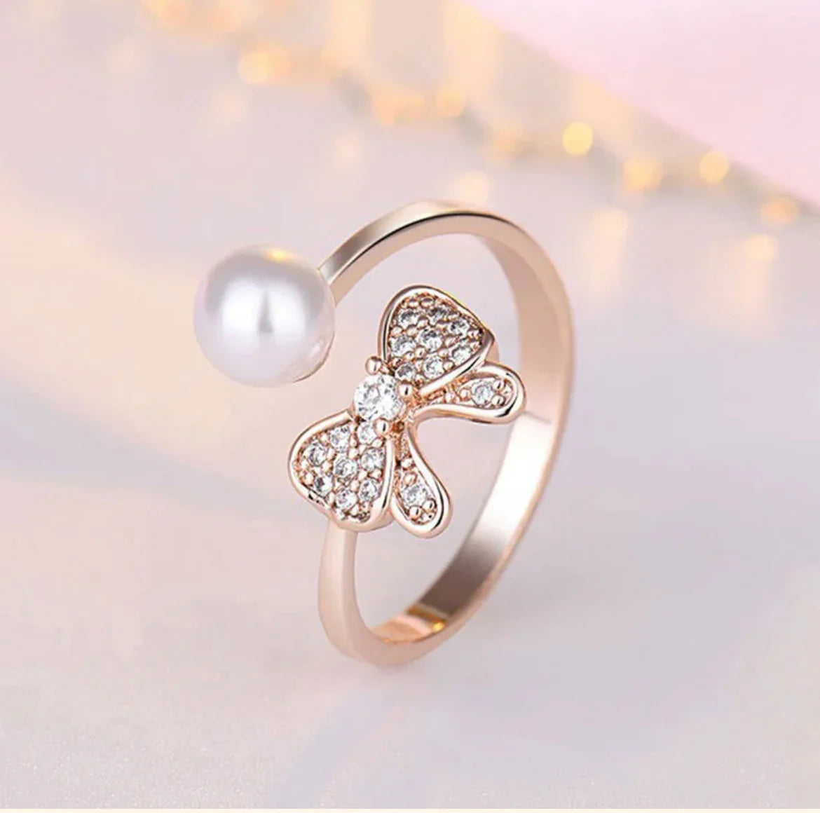 Rose Gold Plated American Diamond Studded Butterfly Shape Contemporary Finger Ring - ELL DESIGNS