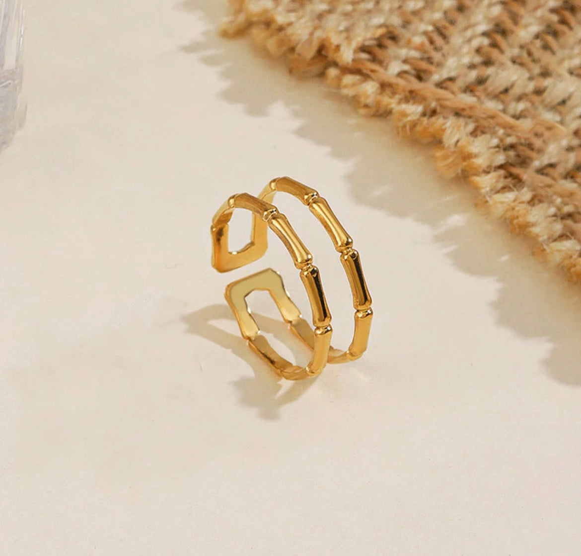 Gold Plated Anti Tarnish Stainless Steel Contemporary Adjustable Finger Ring
Gold