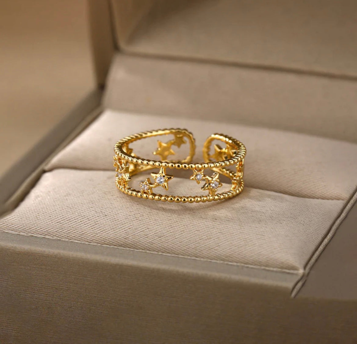 Gold Plated Anti Tarnish Stainless Steel Star Themed Adjustable Finger Ring