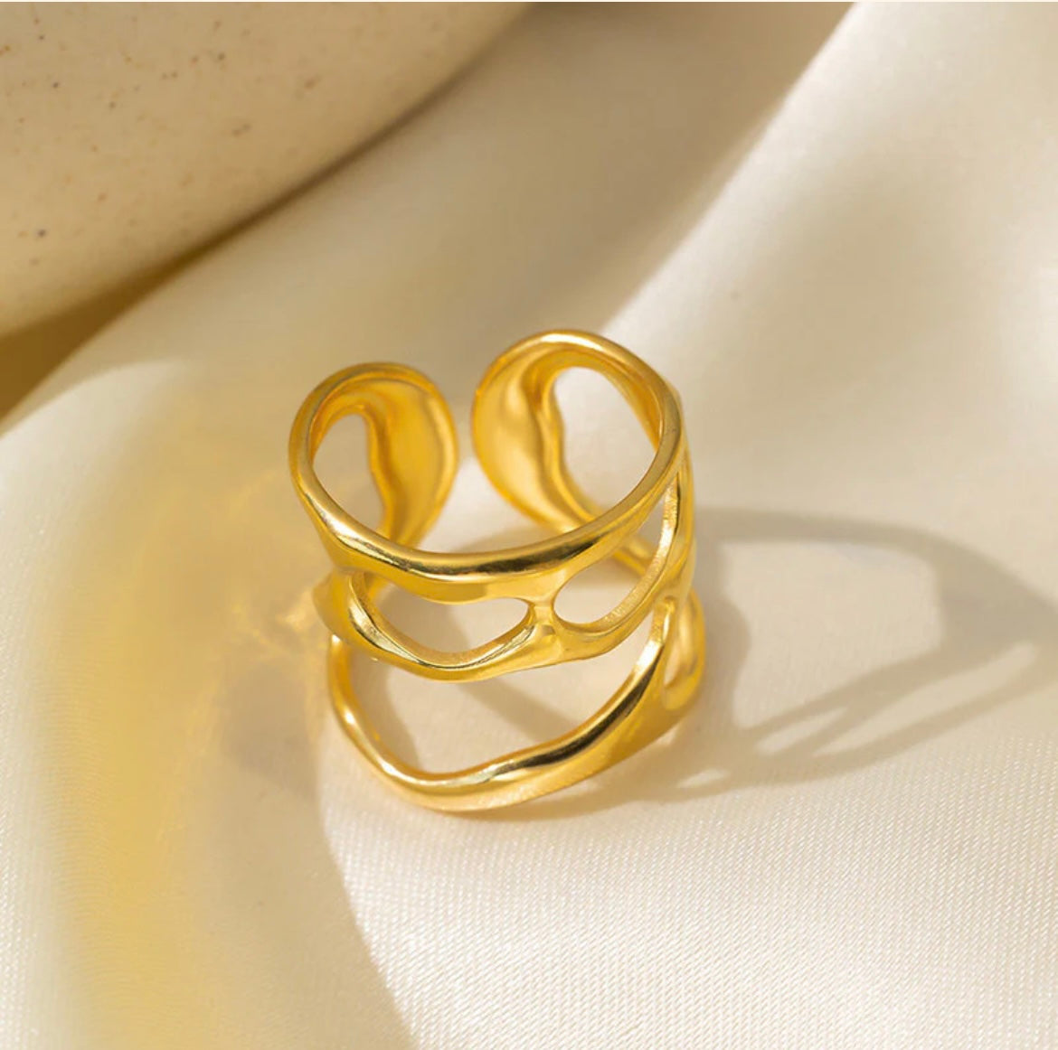 Gold Plated Anti Tarnish Stainless Steel Contemporary Adjustable Finger Ring
Gold