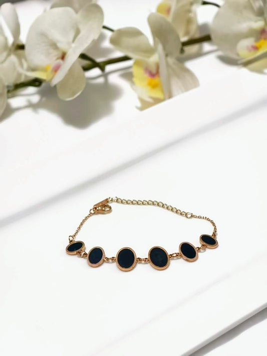 Elegant gold chain bracelet under 499 with black oval stones from ELL DESIGNS