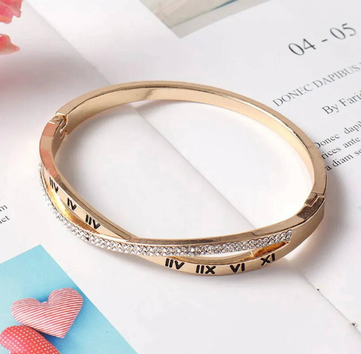 Gold Plated Roman Numbers engraved Stone Studded Korean Bracelet For Women and Girls - ELL DESIGNS