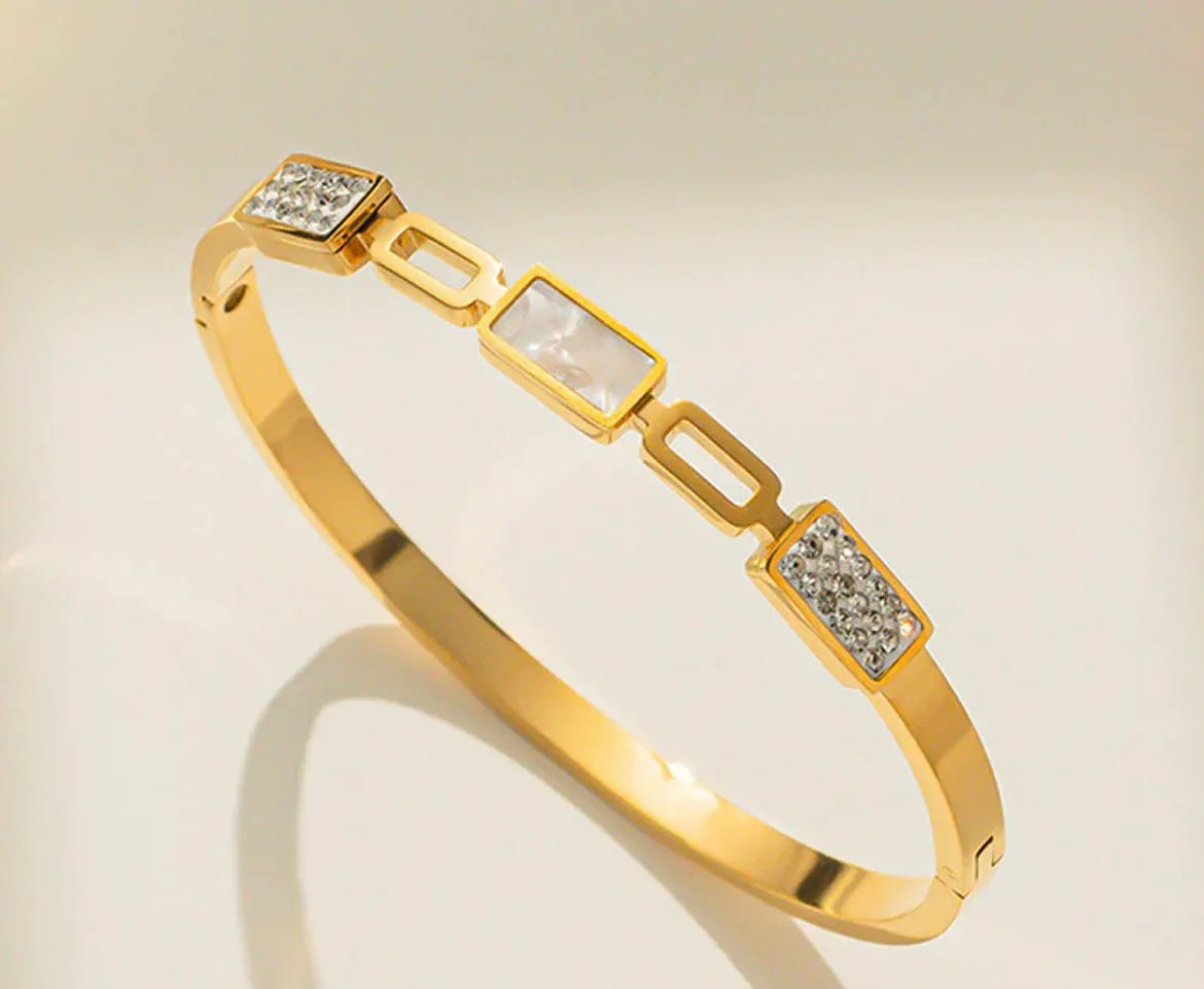 Stainless Steel Gold Plated Mother of Pearls Geometric Anti-Tarnish Bracelet For Women - ELL DESIGNS