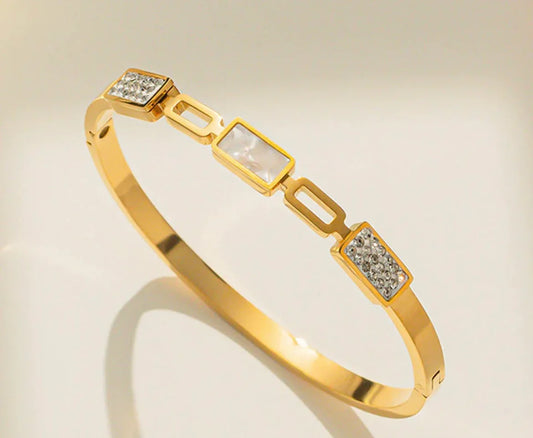 Stainless Steel Gold Plated Mother of Pearls Geometric Anti-Tarnish Bracelet For Women - ELL DESIGNS