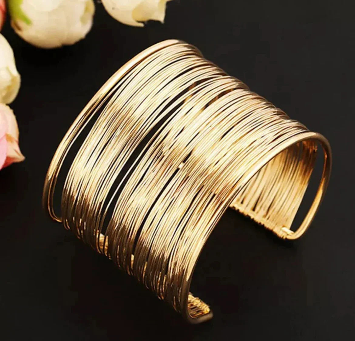 Gold Plated Party Statement Mesh Design Silver Free Size Korean Cuff Bracelet For Women and Girls - ELL DESIGNS