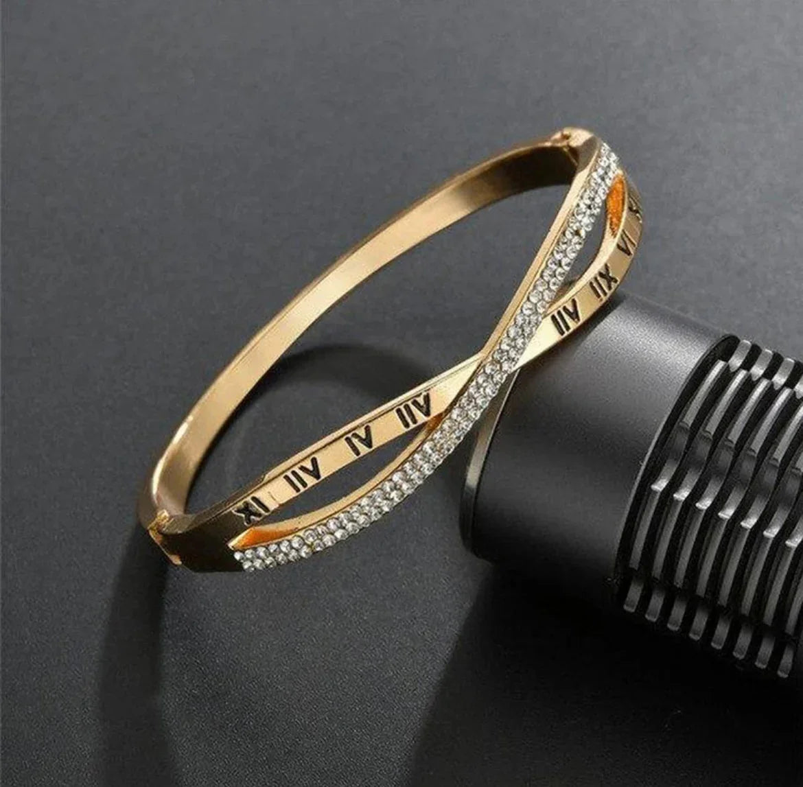 Gold Plated Roman Numbers engraved Stone Studded Korean Bracelet For Women and Girls - ELL DESIGNS