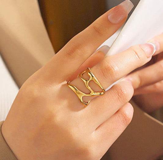 Gold Plated Anti Tarnish Stainless Steel Contemporary Adjustable Finger Ring
Gold