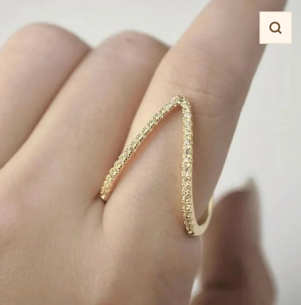 Gold-Plated Anti Tarnish V Shaped CZ Studded Adjustable Finger Ring - ELL DESIGNS