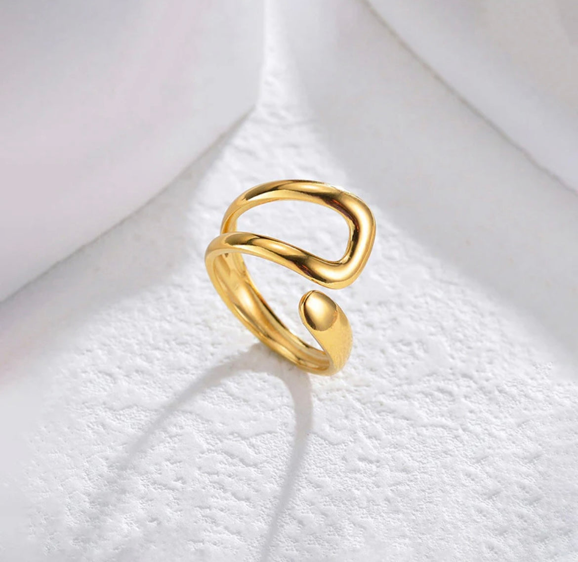 Gold Plated Anti Tarnish Stainless Steel Contemporary Adjustable Finger Ring
Gold