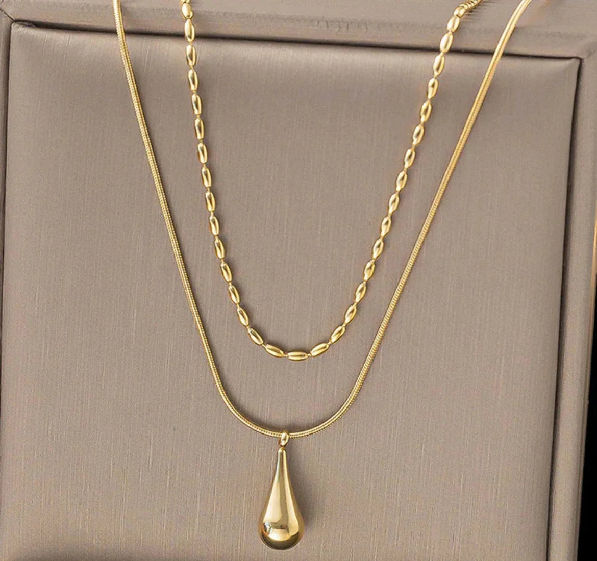 Gold-Plated Anti Tarnish Minimalistic Teardrop Layered Necklace - ELL DESIGNS