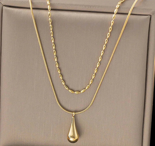 Gold-Plated Anti Tarnish Minimalistic Teardrop Layered Necklace - ELL DESIGNS