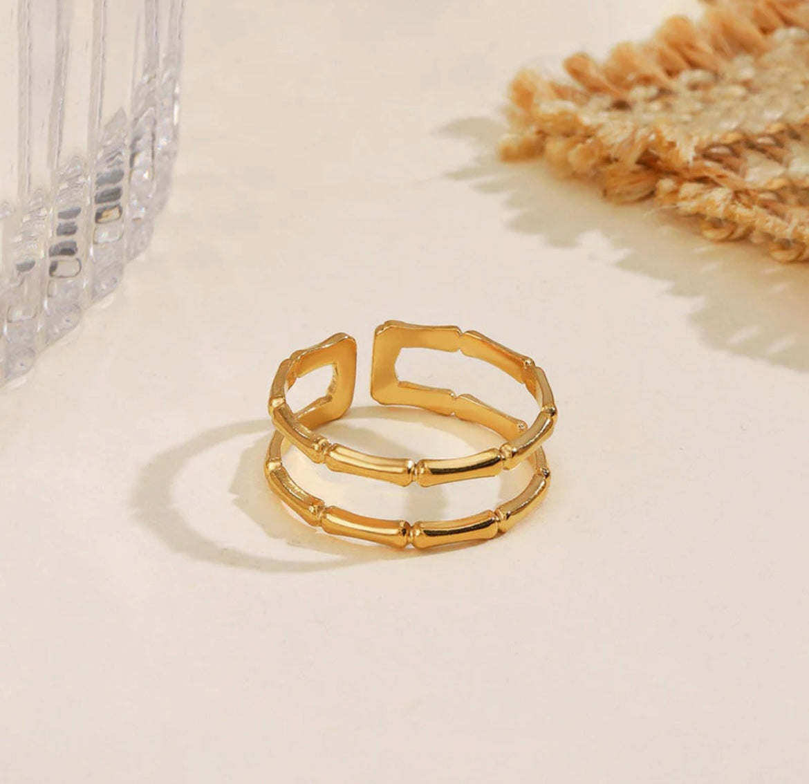 Gold Plated Anti Tarnish Stainless Steel Contemporary Adjustable Finger Ring
Gold