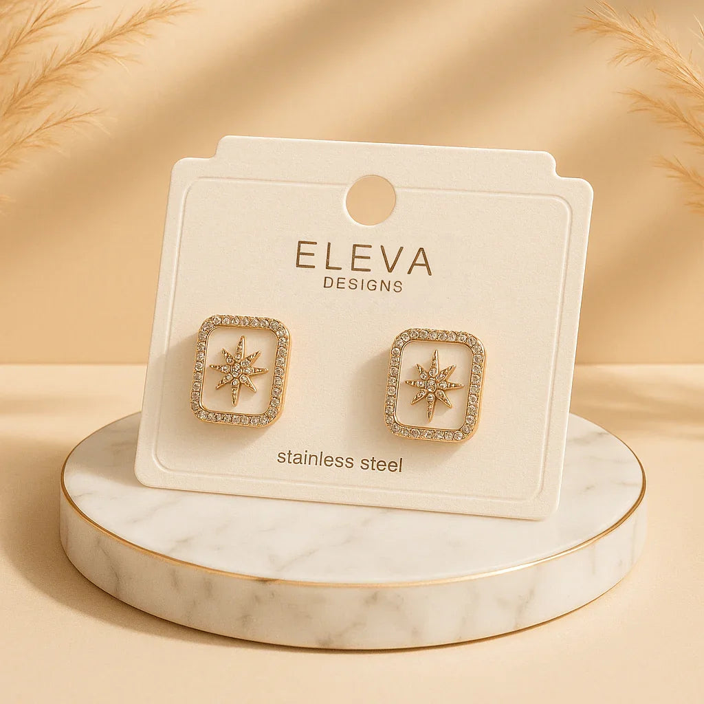 Starlit Spark Studs – Radiant Square Frame Earrings - ELL DESIGNS