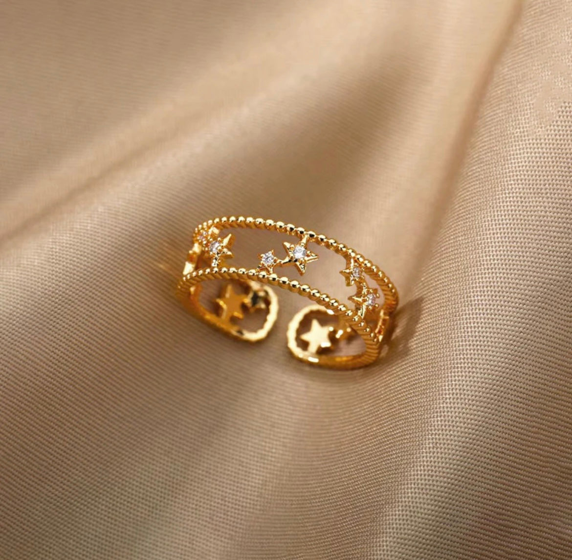 Gold Plated Anti Tarnish Stainless Steel Star Themed Adjustable Finger Ring