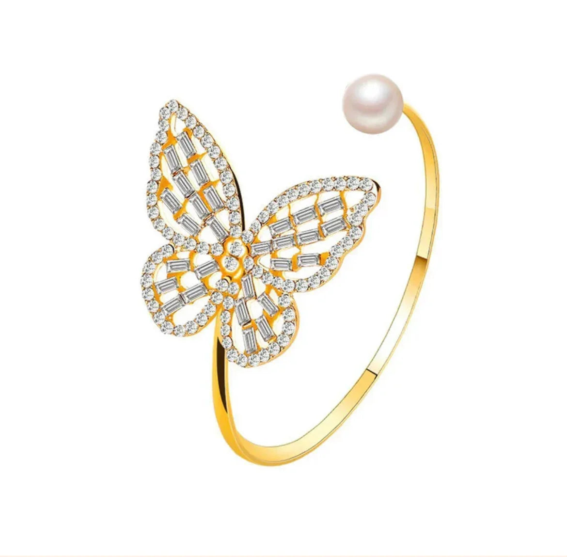 Gold Plated Butterfly inspired Stone Studded Korean Cuff Bracelet For Women and Girls - ELL DESIGNS