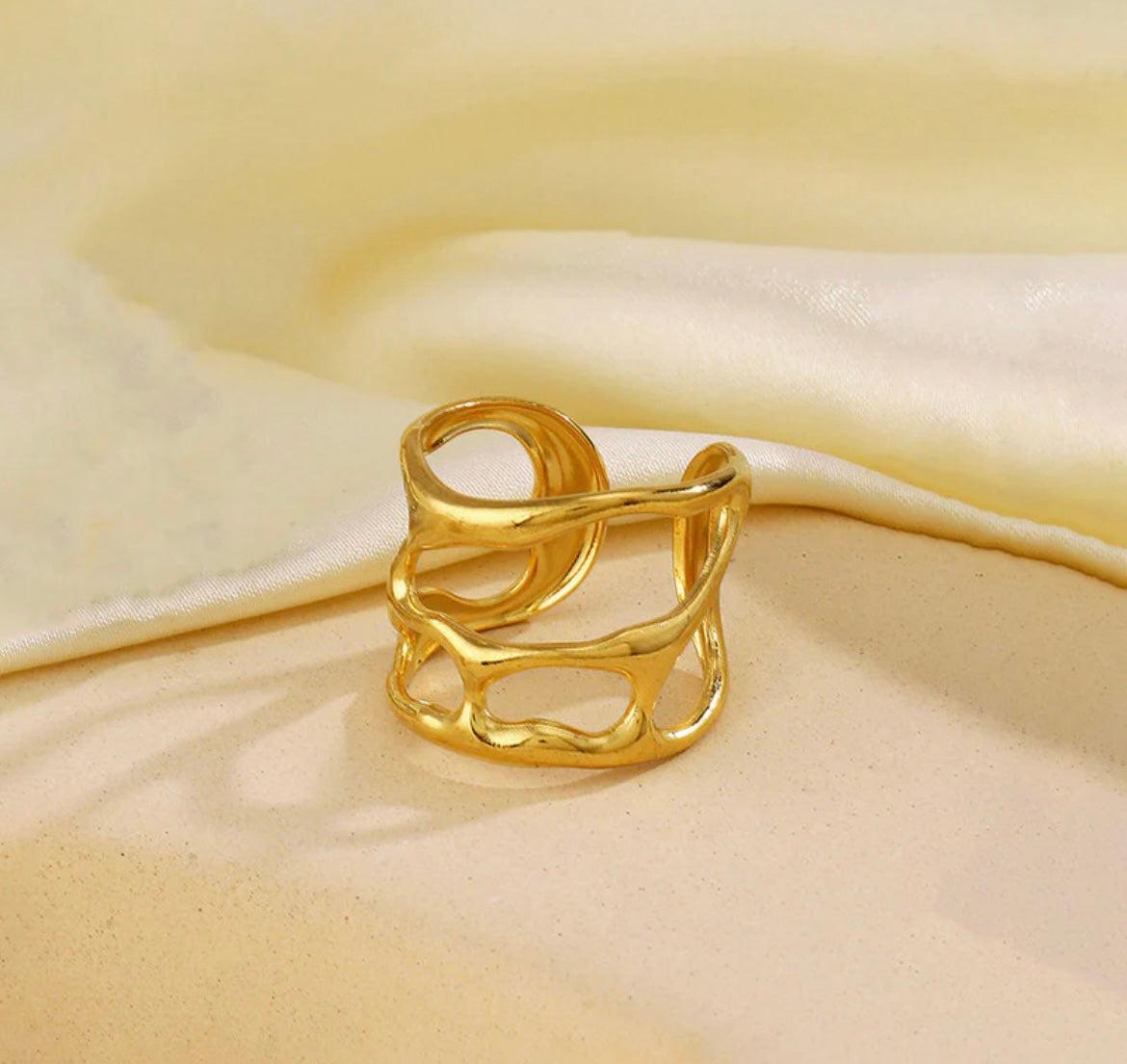 Gold Plated Anti Tarnish Stainless Steel Contemporary Adjustable Finger Ring
Gold
