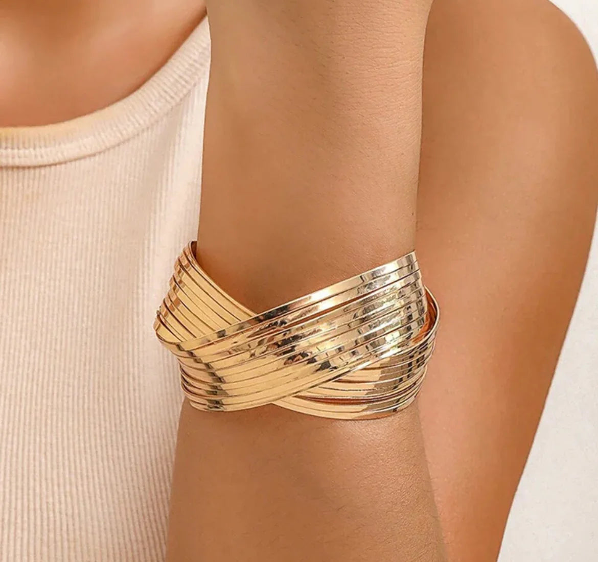 Gold-Plated Bangle-Style Cuff Bracelet For Women And Girls