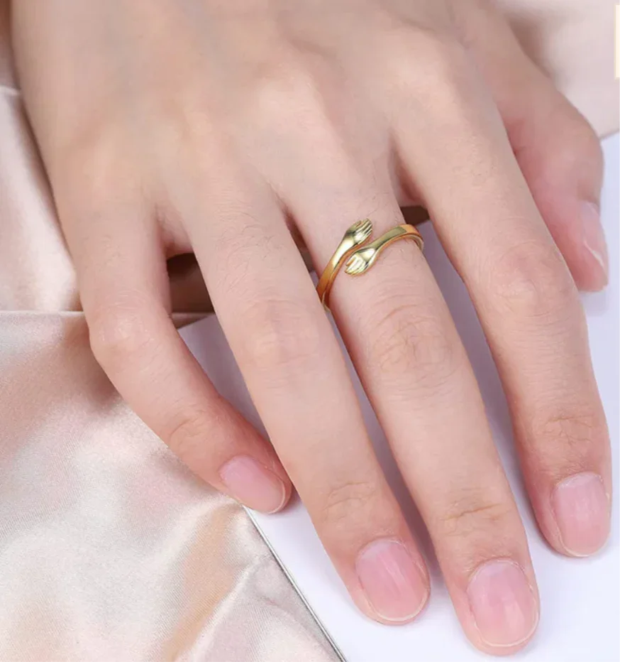 Gold-Plated Hug Shaped Adjustable Finger Ring - ELL DESIGNS