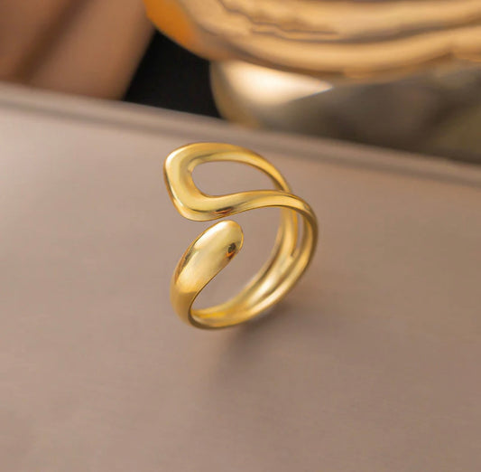 Gold Plated Anti Tarnish Stainless Steel Contemporary Adjustable Finger Ring
Gold