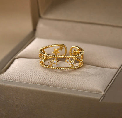 Gold Plated Anti Tarnish Stainless Steel Star Themed Adjustable Finger Ring