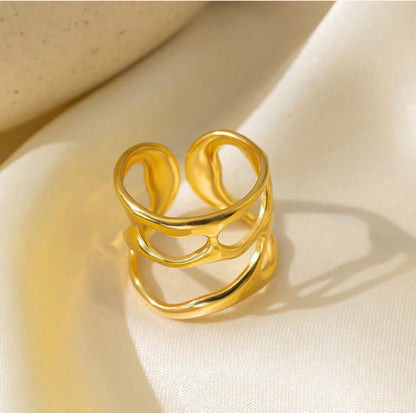 Gold Plated Anti Tarnish Stainless Steel Contemporary Adjustable Finger Ring
Gold