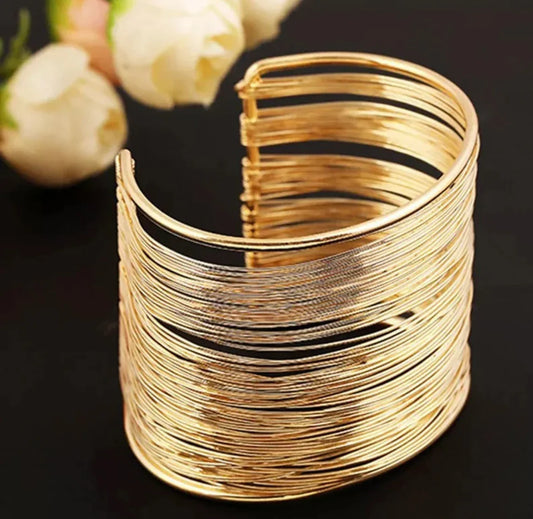Gold Plated Party Statement Mesh Design Silver Free Size Korean Cuff Bracelet For Women and Girls - ELL DESIGNS