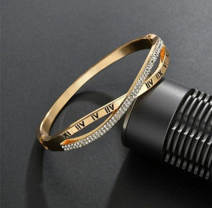 Gold Plated Roman Numbers engraved Stone Studded Korean Bracelet For Women and Girls - ELL DESIGNS
