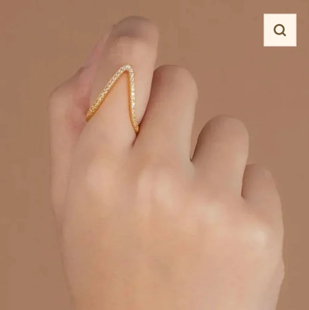 Gold-Plated Anti Tarnish V Shaped CZ Studded Adjustable Finger Ring - ELL DESIGNS
