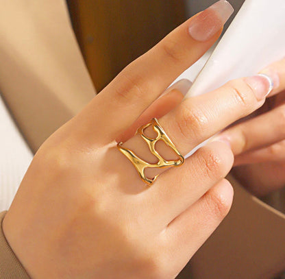 Gold Plated Anti Tarnish Stainless Steel Contemporary Adjustable Finger Ring
Gold