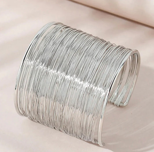 Silver Plated Party Statement Mesh Design Silver Free Size Korean Cuff Bracelet For Women and Girls - ELL DESIGNS