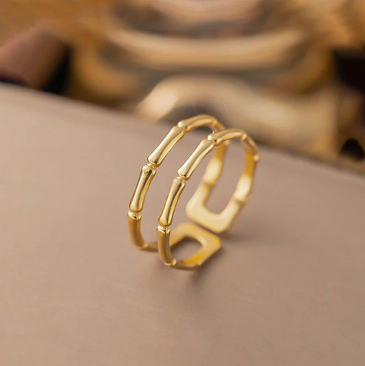 Gold Plated Anti Tarnish Stainless Steel Contemporary Adjustable Finger Ring
Gold