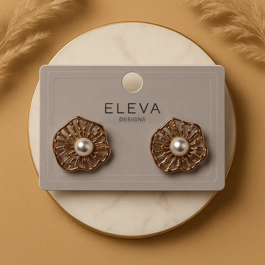 Unique Floral Cutout Pearl Studs
