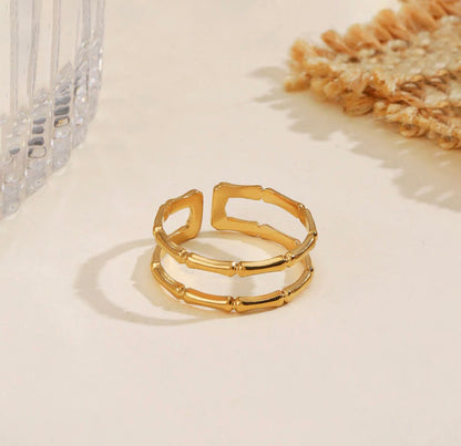 Gold Plated Anti Tarnish Stainless Steel Contemporary Adjustable Finger Ring
Gold