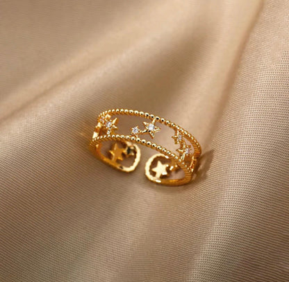 Gold Plated Anti Tarnish Stainless Steel Star Themed Adjustable Finger Ring