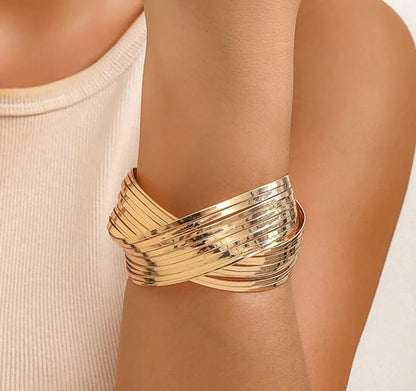 Gold-Plated Bangle-Style Cuff Bracelet For Women And Girls